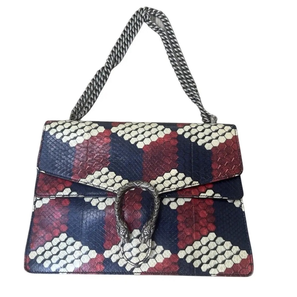 Gucci Dionysus Python Red ,White and Blue Bag with Silver Hardware